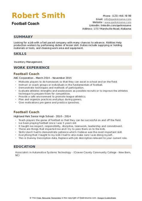 football coach resume pdf.